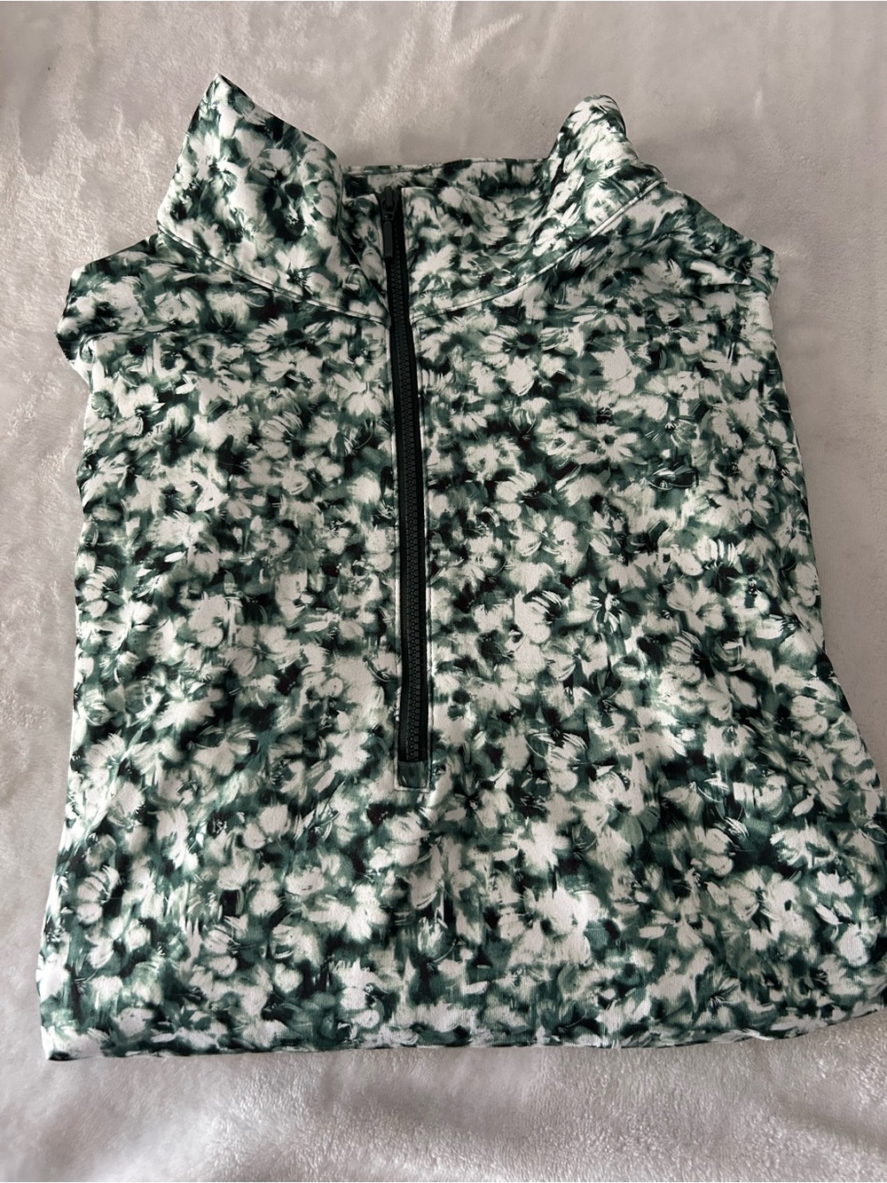 Chico's Zenergy UPF Palma Half-Zip Pullover Green White Floral Print Size 16